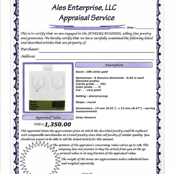 Genuine 0.30 Cts Diamonds Single Hoop Earrings 18K White Gold - Picture 4 of 4